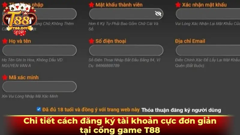 Chi tiết cách đăng ký tài khoản cực đơn giản tại cổng game T88